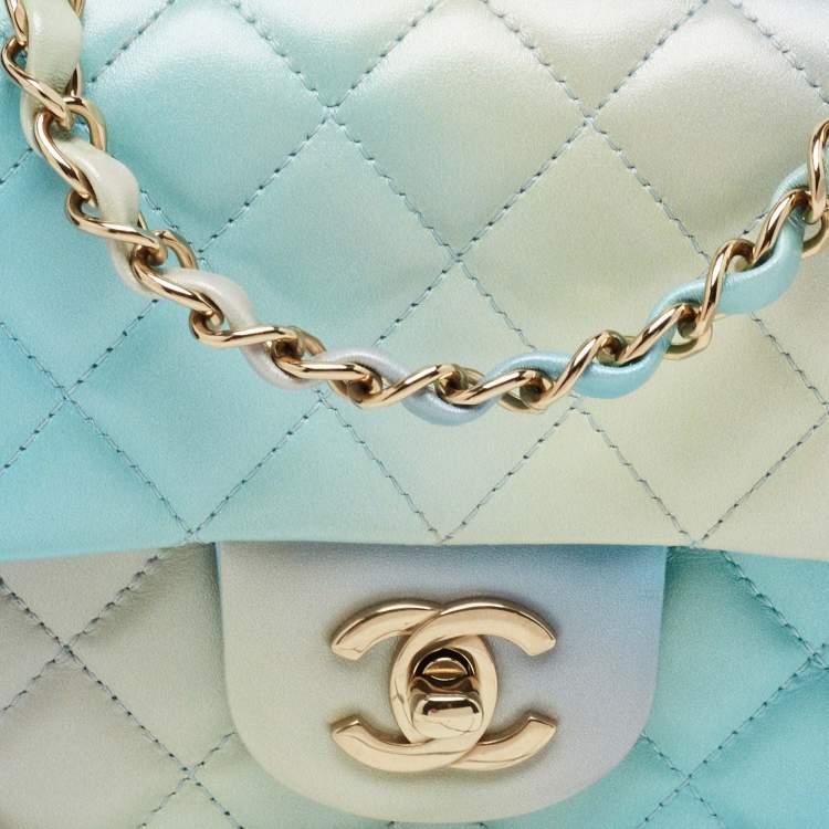 Pre Owned Chanel Blue Ombre Quilted Leather Mini Rectangular Flap Bag