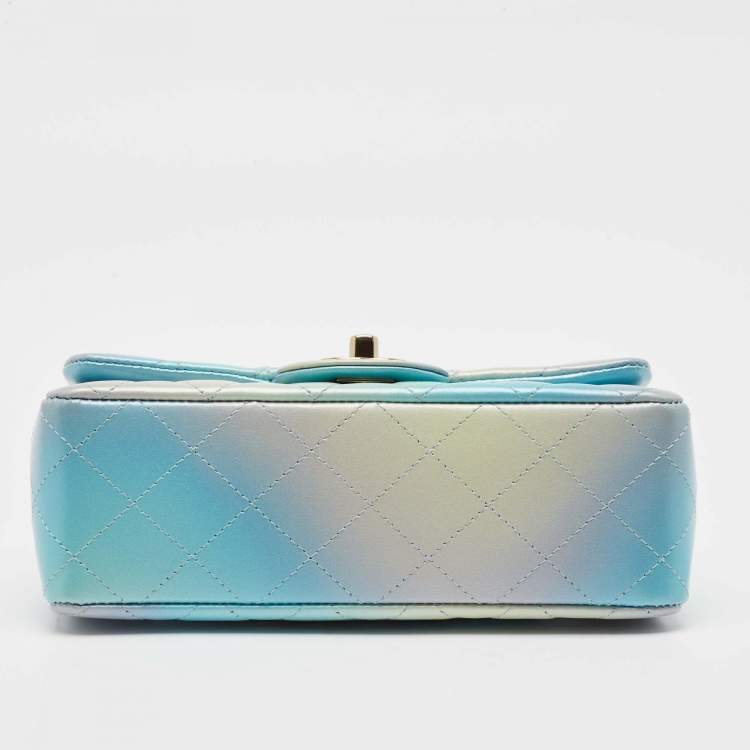 Pre Owned Chanel Blue Ombre Quilted Leather Mini Rectangular Flap Bag