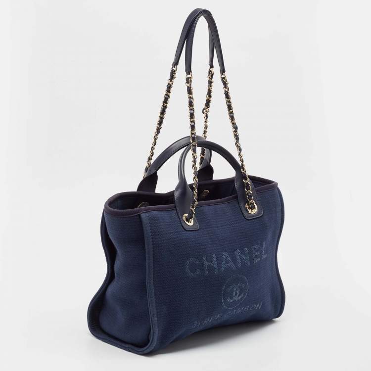 Pre Owned Chanel Navy Blue Canvas Medium Deauville Shopper Tote