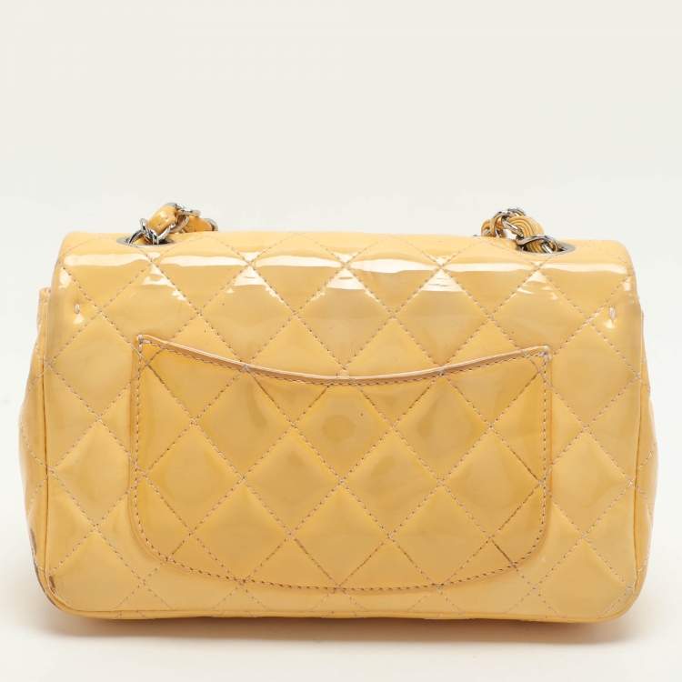Pre Owned Chanel Yellow Patent Leather Mini Rectangle Classic Single Flap bag