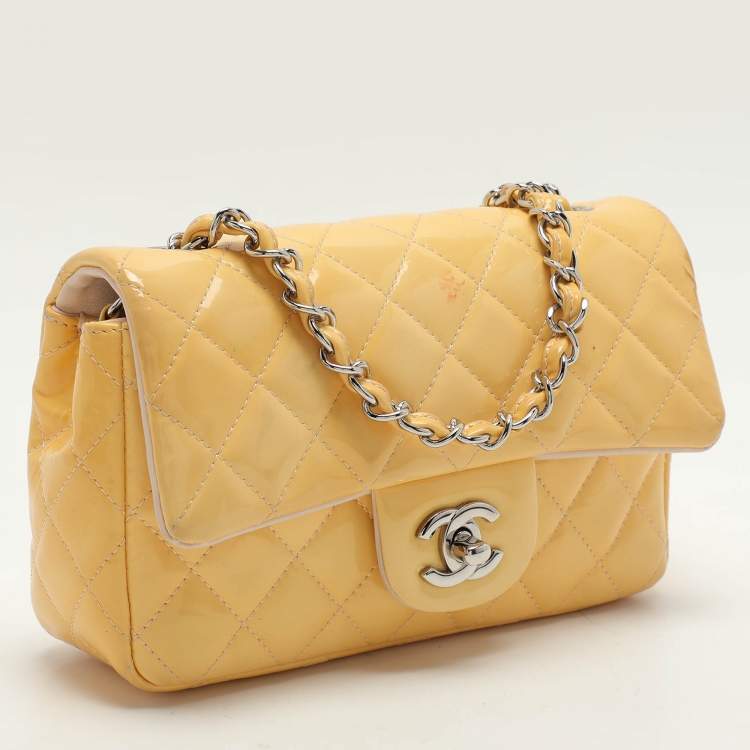 Pre Owned Chanel Yellow Patent Leather Mini Rectangle Classic Single Flap bag
