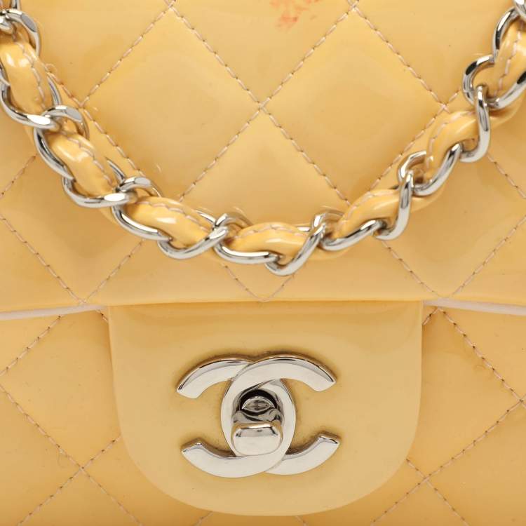 Pre Owned Chanel Yellow Patent Leather Mini Rectangle Classic Single Flap bag