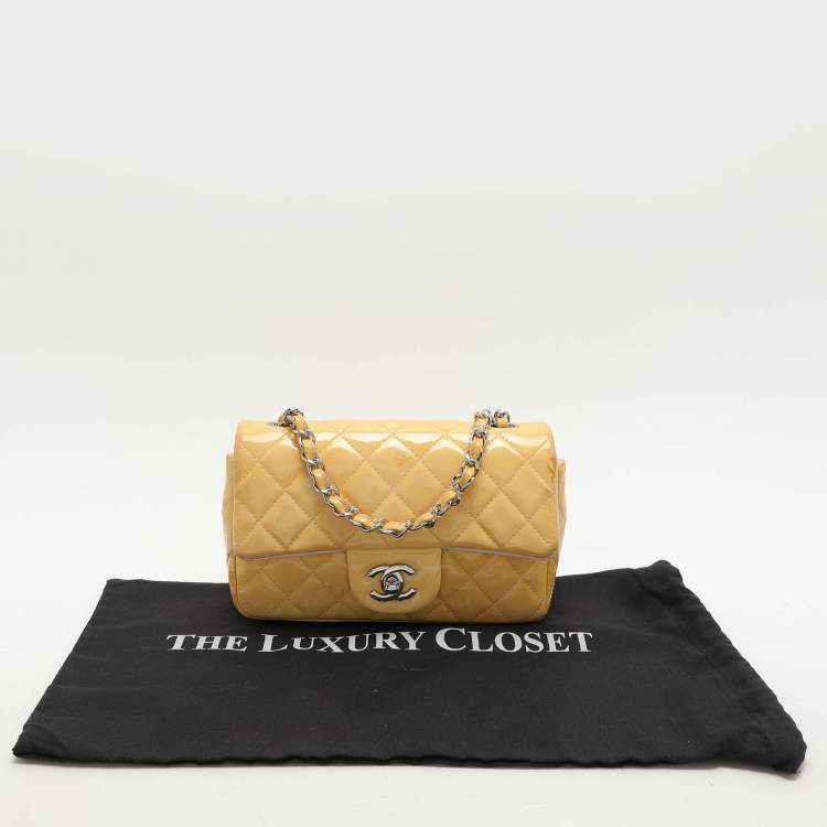 Pre Owned Chanel Yellow Patent Leather Mini Rectangle Classic Single Flap bag