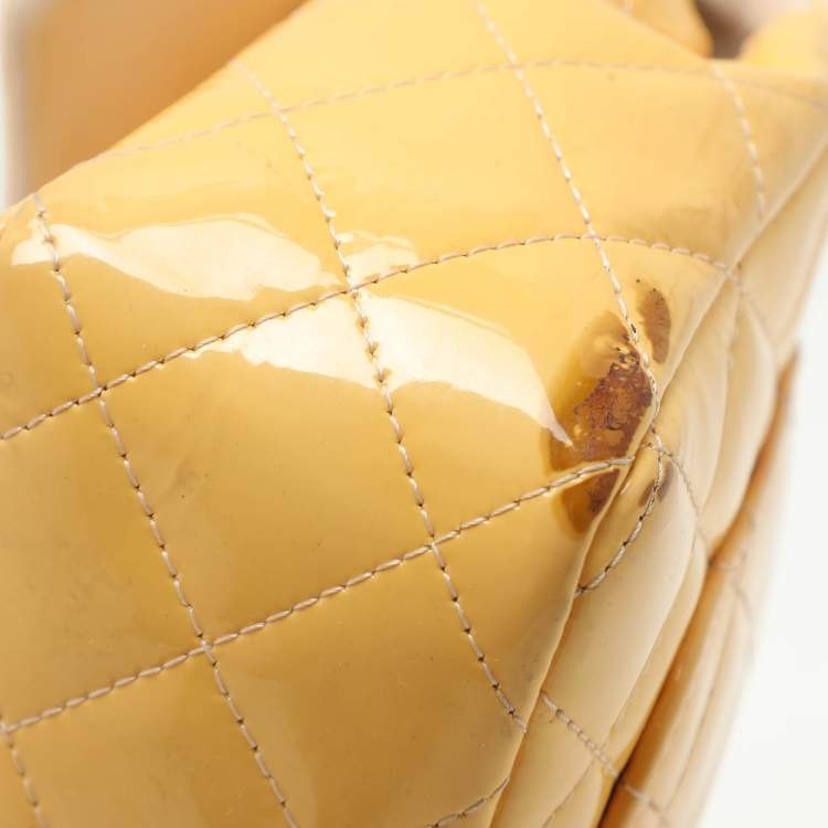 Pre Owned Chanel Yellow Patent Leather Mini Rectangle Classic Single Flap bag