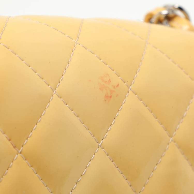 Pre Owned Chanel Yellow Patent Leather Mini Rectangle Classic Single Flap bag