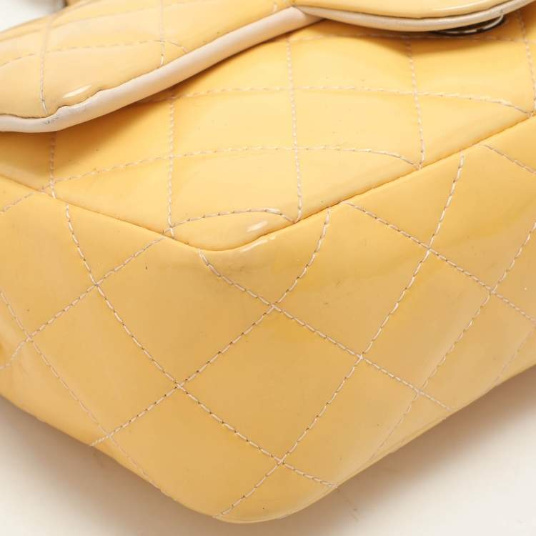 Pre Owned Chanel Yellow Patent Leather Mini Rectangle Classic Single Flap bag