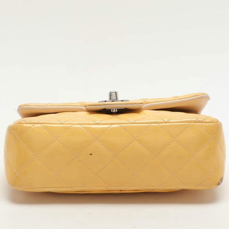 Pre Owned Chanel Yellow Patent Leather Mini Rectangle Classic Single Flap bag