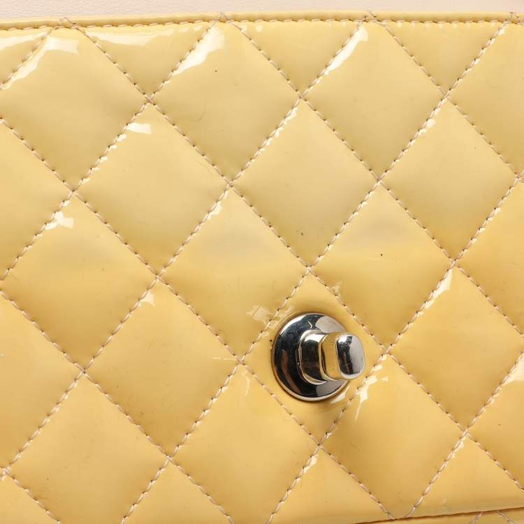 Pre Owned Chanel Yellow Patent Leather Mini Rectangle Classic Single Flap bag