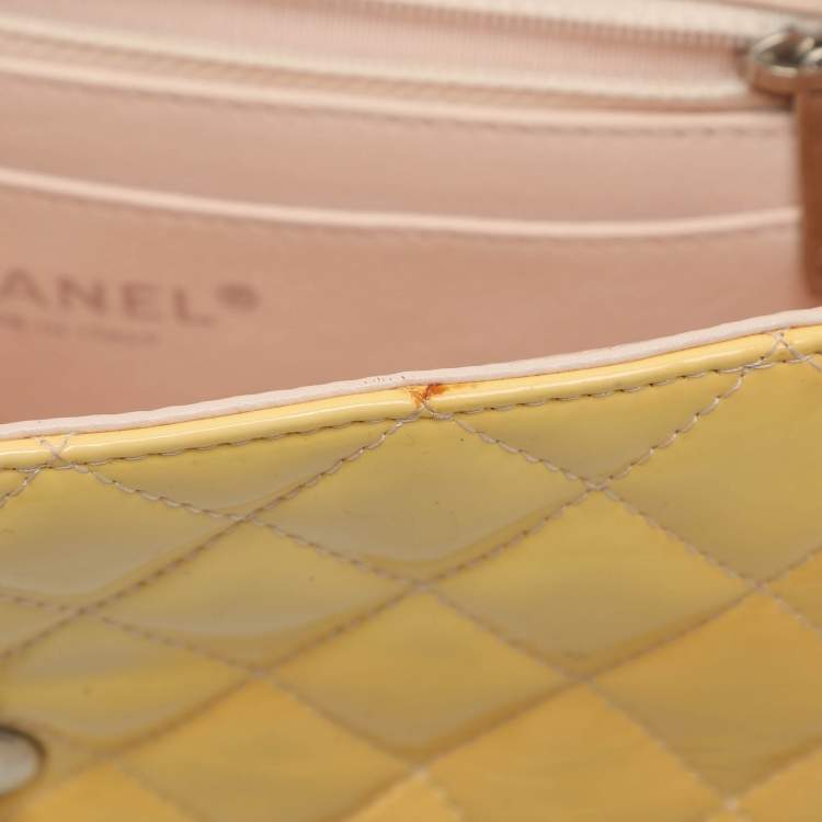Pre Owned Chanel Yellow Patent Leather Mini Rectangle Classic Single Flap bag