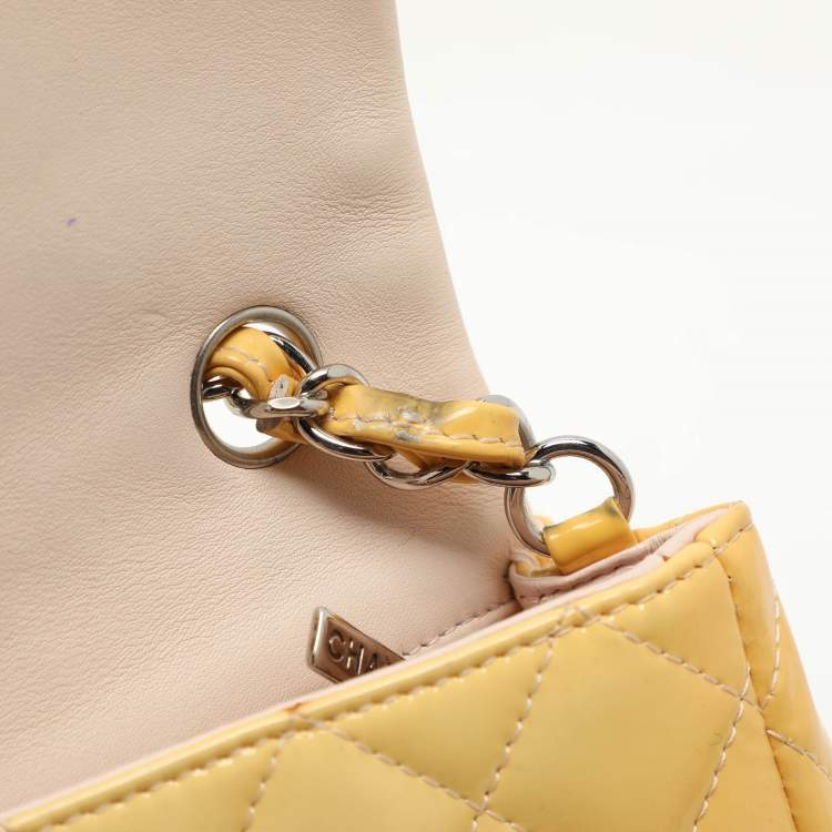 Pre Owned Chanel Yellow Patent Leather Mini Rectangle Classic Single Flap bag