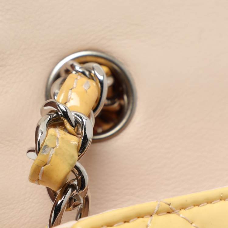 Pre Owned Chanel Yellow Patent Leather Mini Rectangle Classic Single Flap bag
