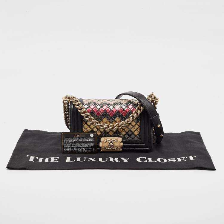 Pre Owned Chanel Black Leather and Sequins Tile Brasserie Mosaic Small Boy Bag