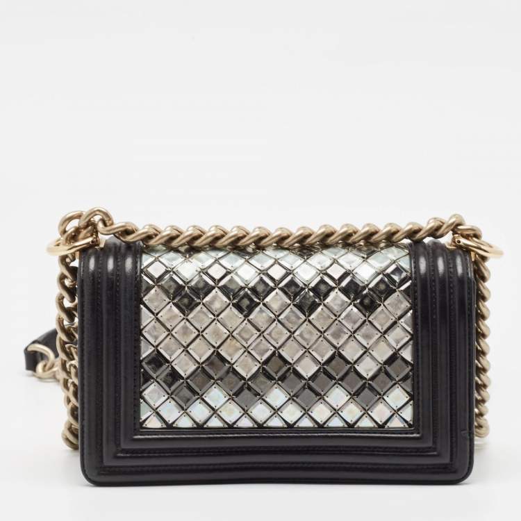 Pre Owned Chanel Black Leather and Sequins Tile Brasserie Mosaic Small Boy Bag
