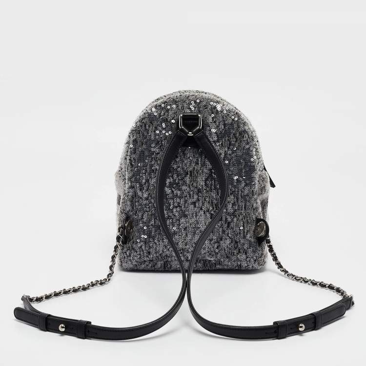 Pre Owned Chanel Ash Grey Sequins Mini Waterfall Backpack