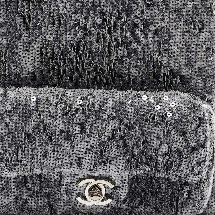 Pre Owned Chanel Ash Grey Sequins Mini Waterfall Backpack