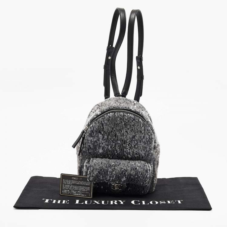 Pre Owned Chanel Ash Grey Sequins Mini Waterfall Backpack
