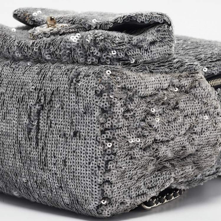 Pre Owned Chanel Ash Grey Sequins Mini Waterfall Backpack
