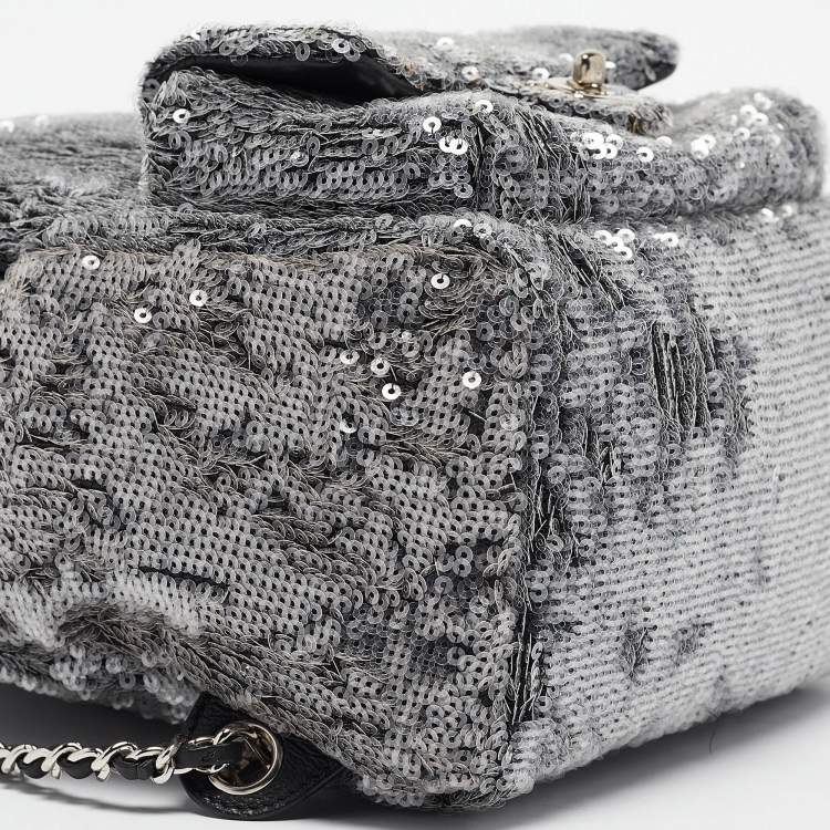 Pre Owned Chanel Ash Grey Sequins Mini Waterfall Backpack