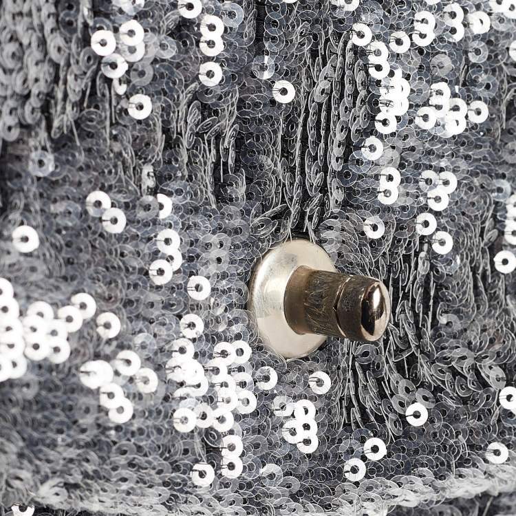 Pre Owned Chanel Ash Grey Sequins Mini Waterfall Backpack