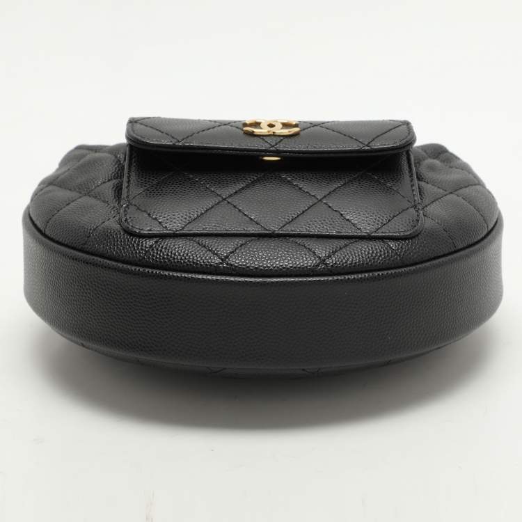 Pre Owned Chanel Black Caviar Leather Mini Round Hobo