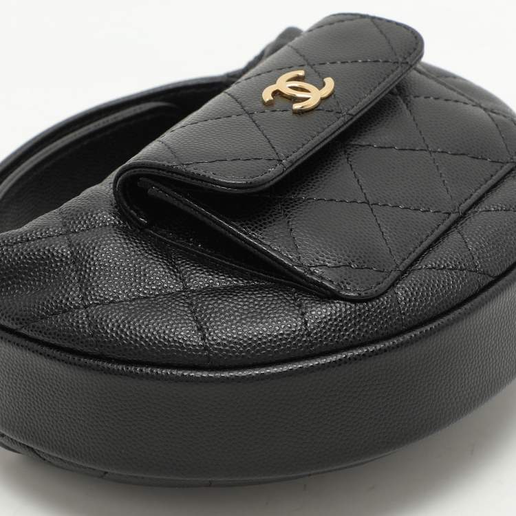 Pre Owned Chanel Black Caviar Leather Mini Round Hobo