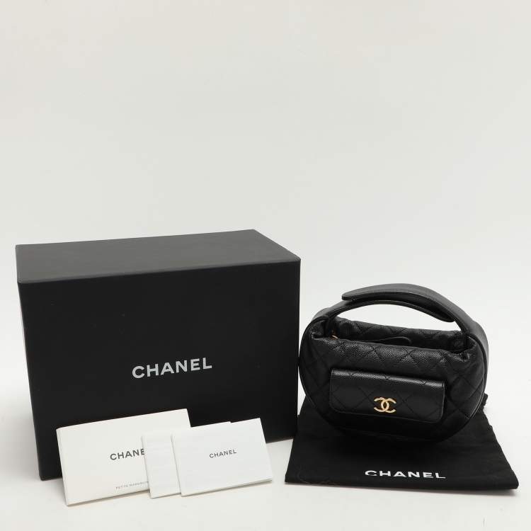Pre Owned Chanel Black Caviar Leather Mini Round Hobo
