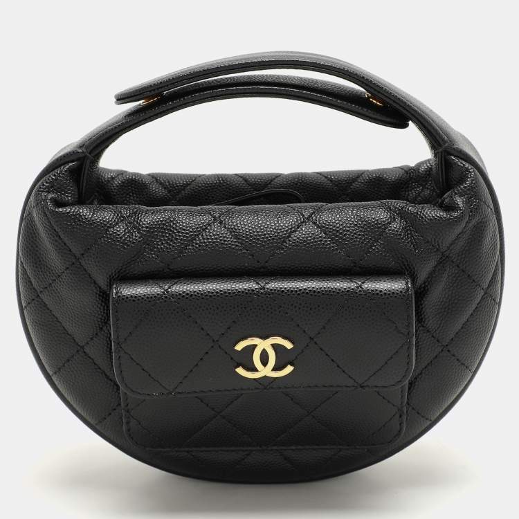 Chanel Black Caviar Leather Mini Round Hobo