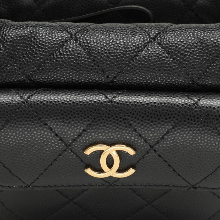 Pre Owned Chanel Black Caviar Leather Mini Round Hobo