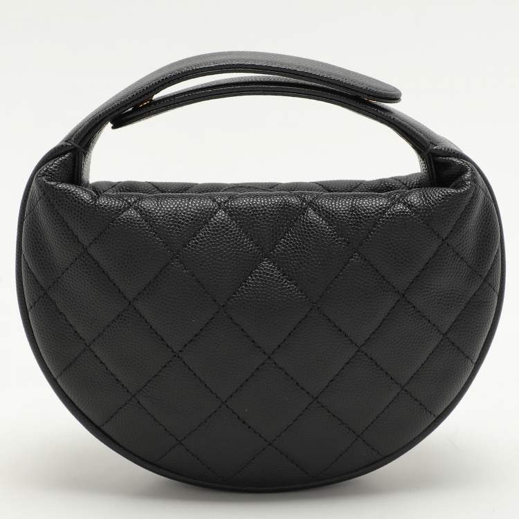 Pre Owned Chanel Black Caviar Leather Mini Round Hobo