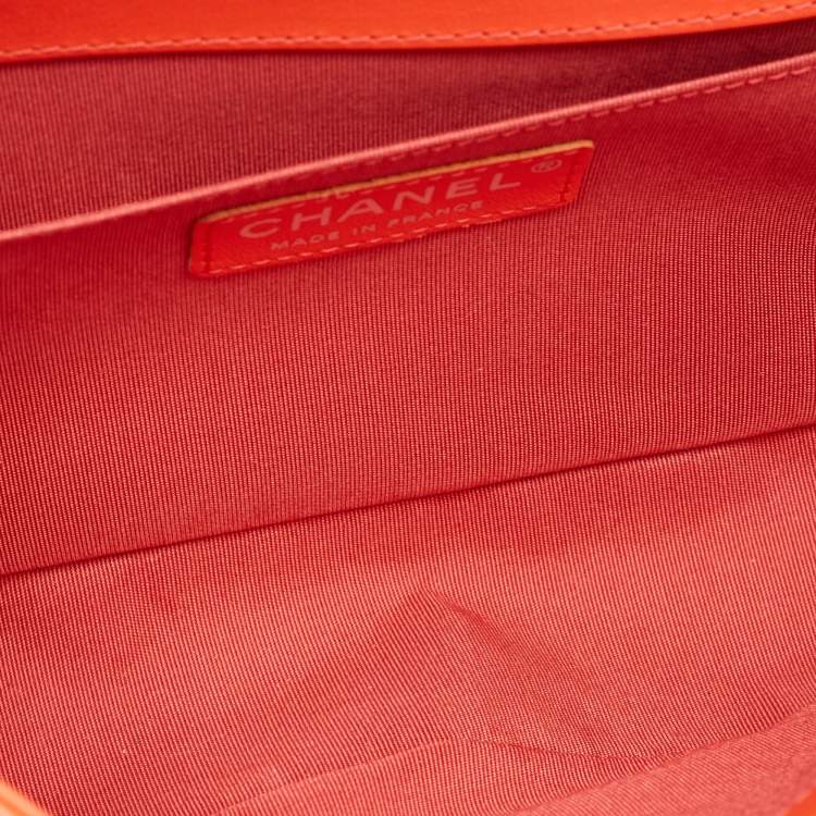 Pre Owned Chanel Orange Chevron Leather Medium Boy Flap Bag