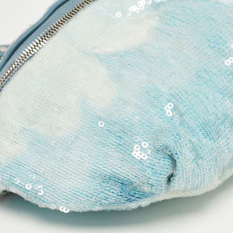 Pre Owned Chanel Light Blue Sequins Waterfall Belt Bag