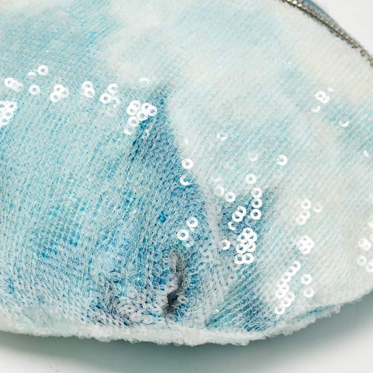 Pre Owned Chanel Light Blue Sequins Waterfall Belt Bag