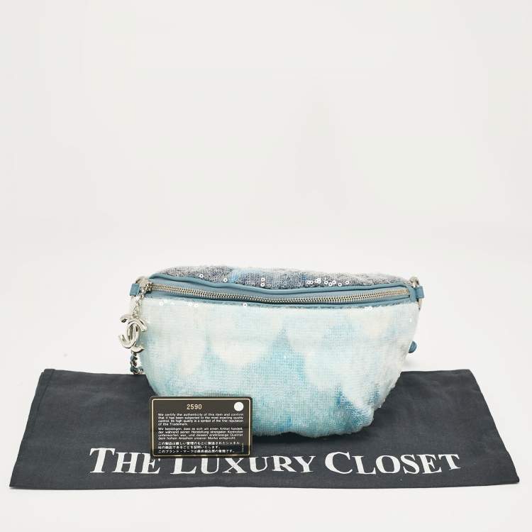 Pre Owned Chanel Light Blue Sequins Waterfall Belt Bag