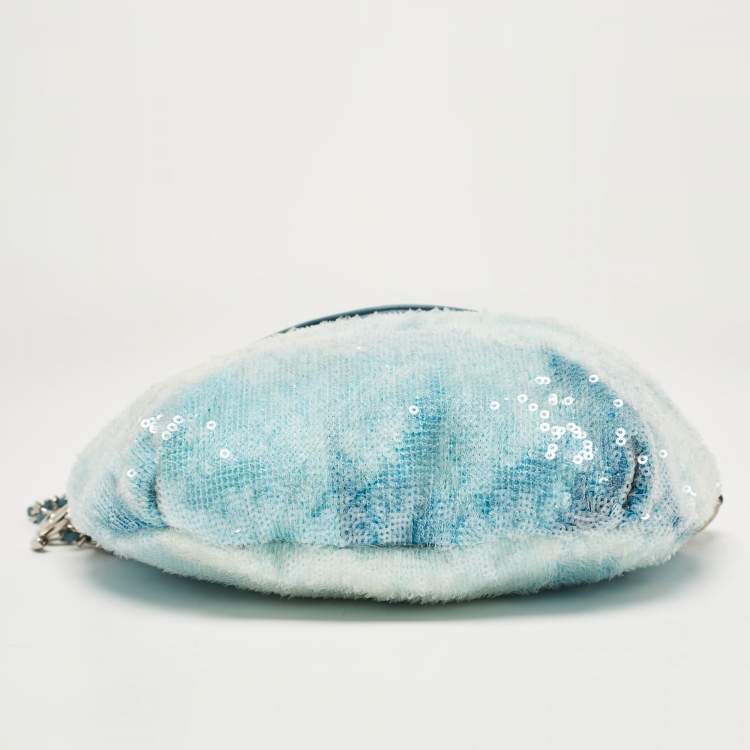 Pre Owned Chanel Light Blue Sequins Waterfall Belt Bag