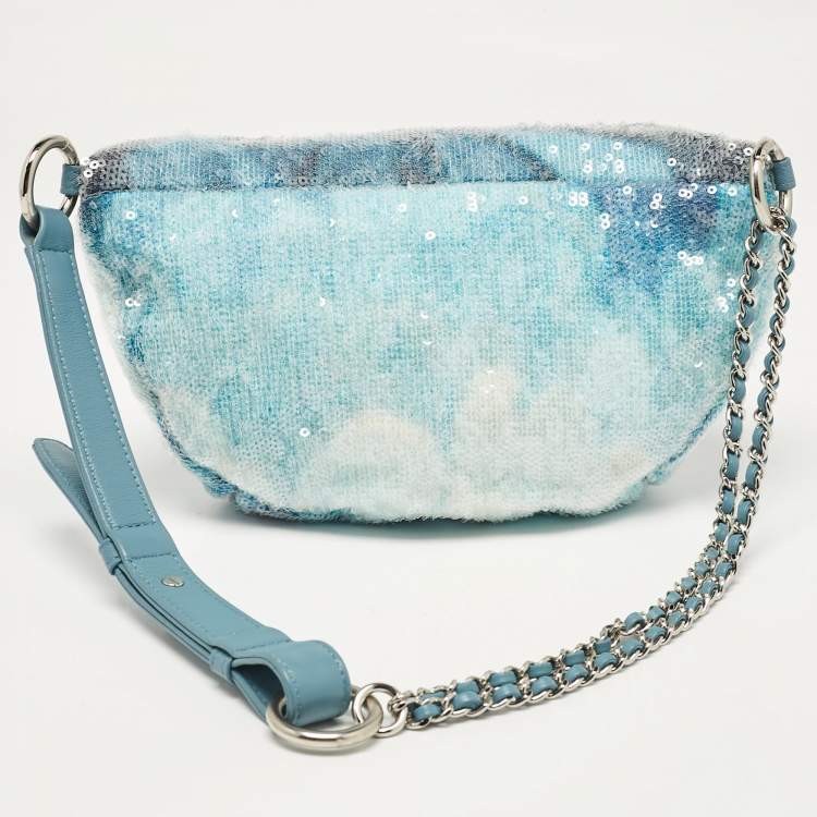 Pre Owned Chanel Light Blue Sequins Waterfall Belt Bag