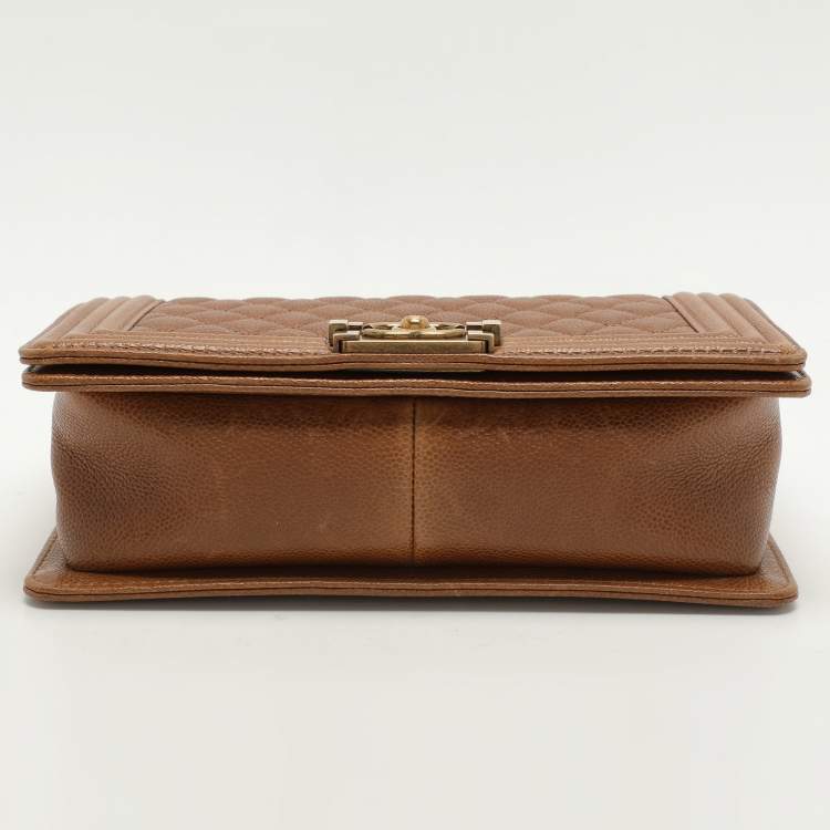 Pre Owned Chanel Brown Quilted Leather Medium Boy Flap Bag