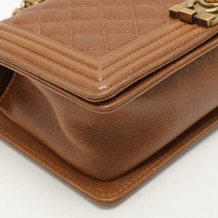 Pre Owned Chanel Brown Quilted Leather Medium Boy Flap Bag