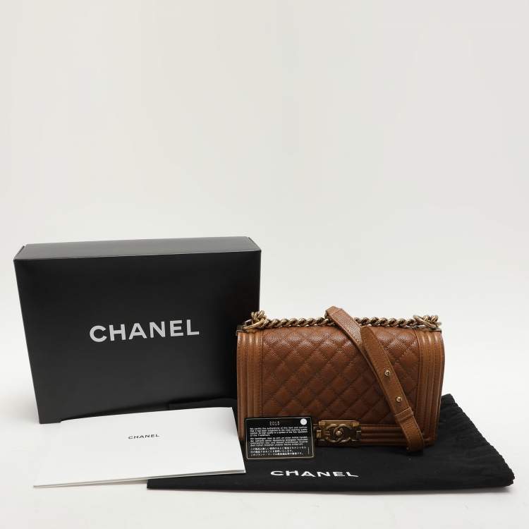 Pre Owned Chanel Brown Quilted Leather Medium Boy Flap Bag