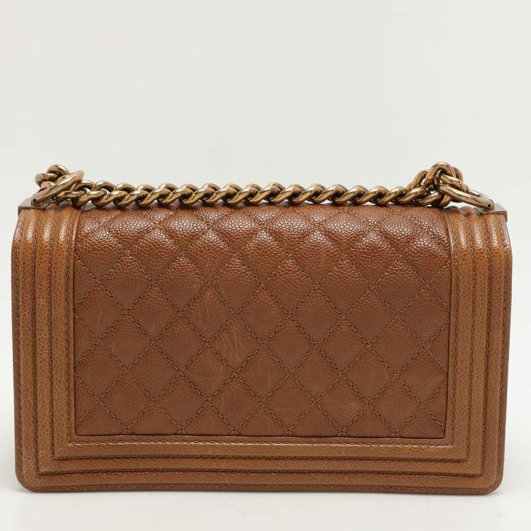 Pre Owned Chanel Brown Quilted Leather Medium Boy Flap Bag