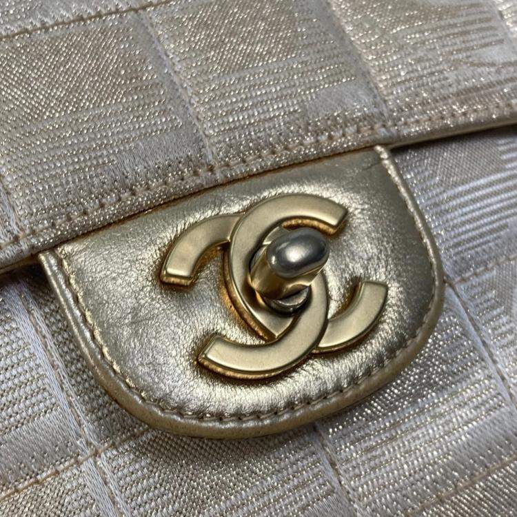 Pre Owned Chanel Beige CC Mark Double Chain Crossbody Bag