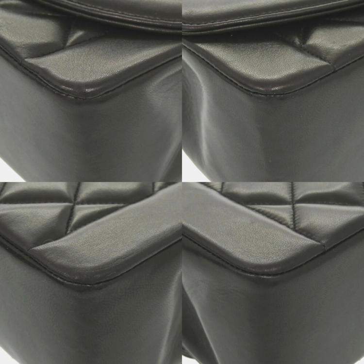 Pre Owned Chanel Black Lambskin Diana 25 Medium Mattelasse Shoulder Bag