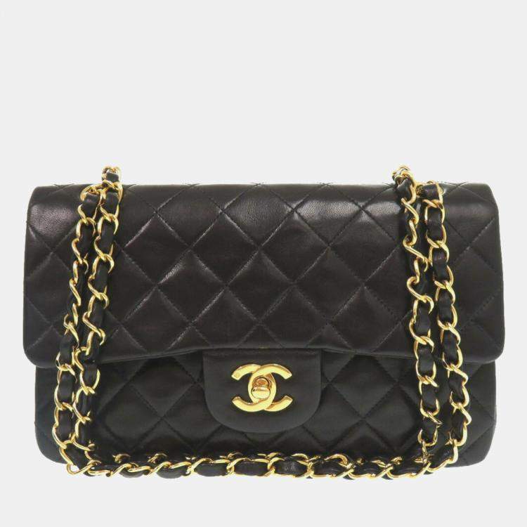 Chanel Black Lambskin Matelasse 23 Double Flap Shoulder Bag