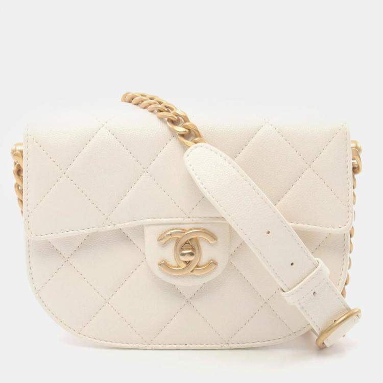 Chanel White Caviar Skin (Grained Calf) Matelasse Shoulder Bag