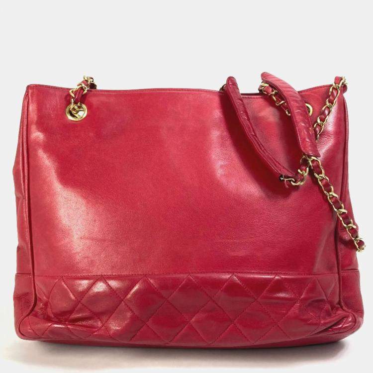 Pre Owned Chanel Red vintage double chain bag