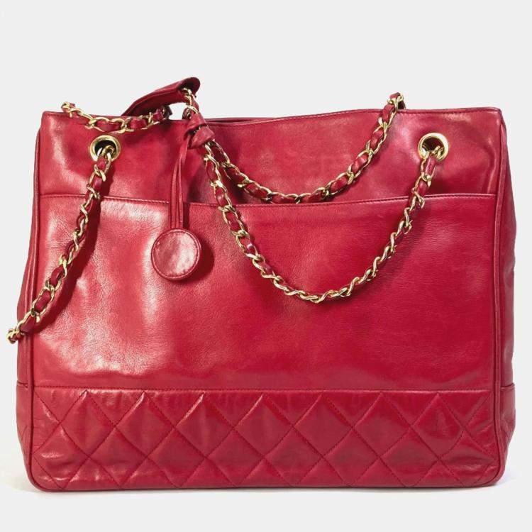 Pre Owned Chanel Red vintage double chain bag
