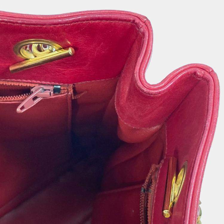 Pre Owned Chanel Red vintage double chain bag