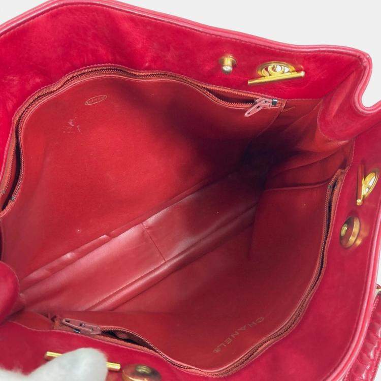 Pre Owned Chanel Red vintage double chain bag