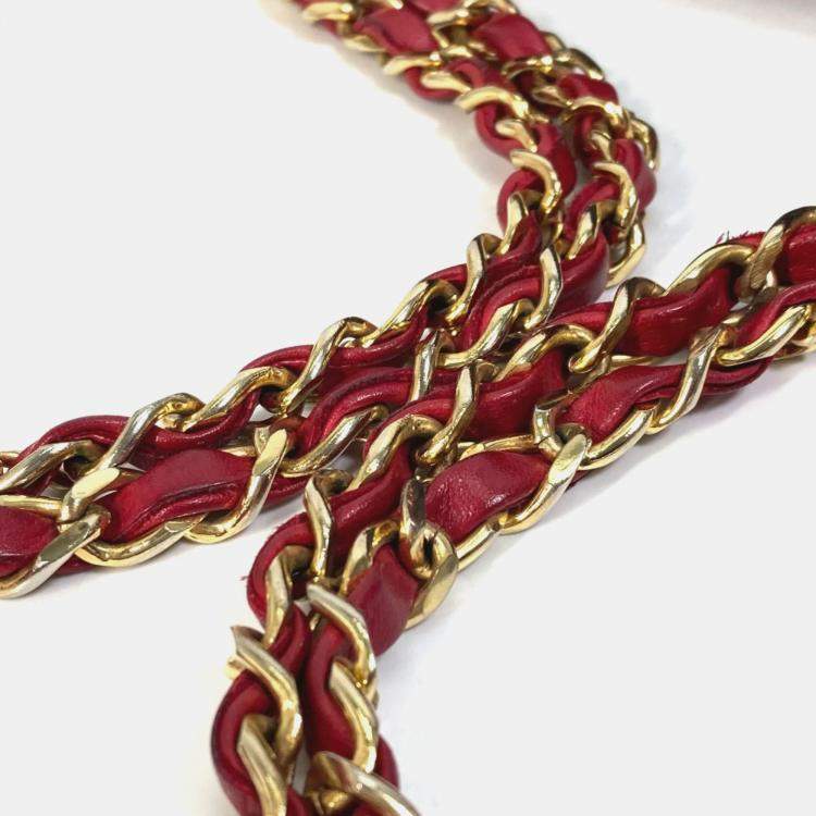 Pre Owned Chanel Red vintage double chain bag