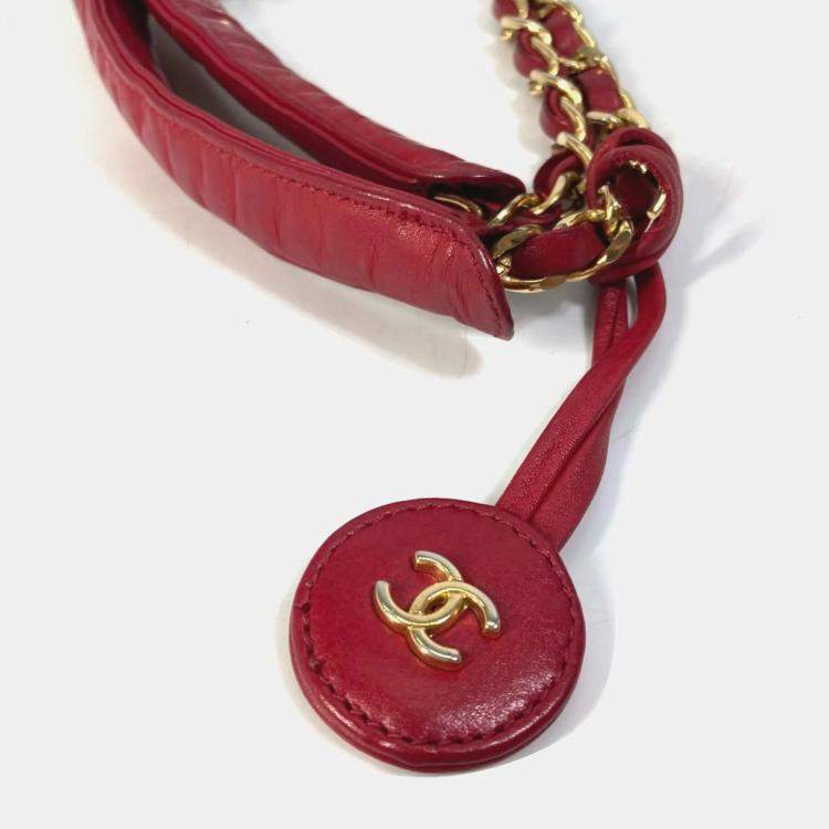 Pre Owned Chanel Red vintage double chain bag