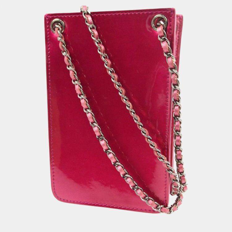 Pre Owned Chanel Pink Patent Leather Chain Pochette Shoulder Bag
